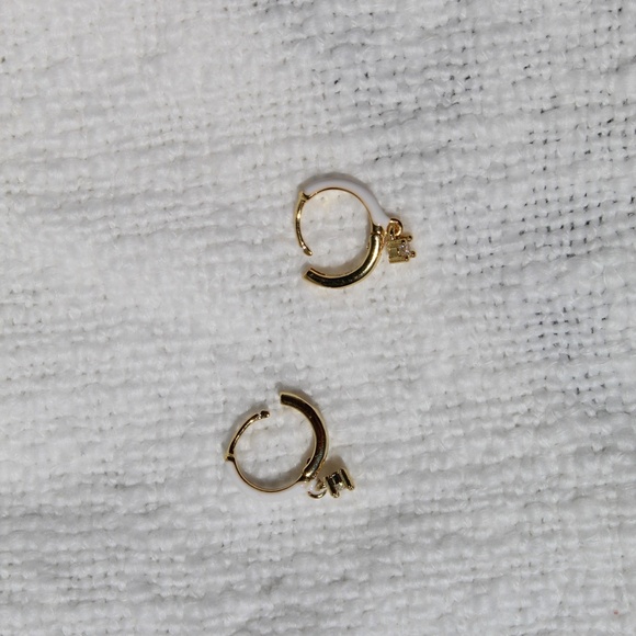 Sterling Silver White Enamel Hoop Earrings with Simulated Diamond - Picture 6 of 11